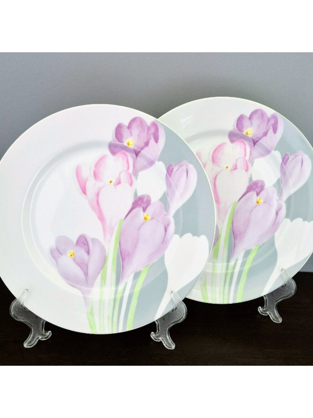 Mikasa Spring Crocus Dinner Plate Set of 2 Pink & Purple Floral, c.1984-87 Japan